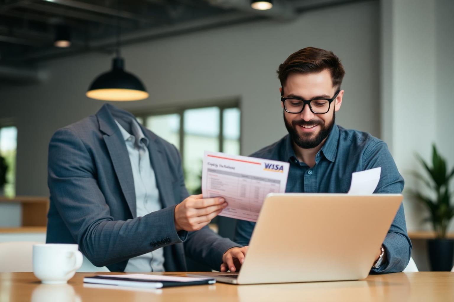 Small business owner reviewing a merchant processing statement for a merchant statement review